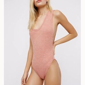 Free People Secret Sides Bodysuit Teddy Ribbed Pink Size XS